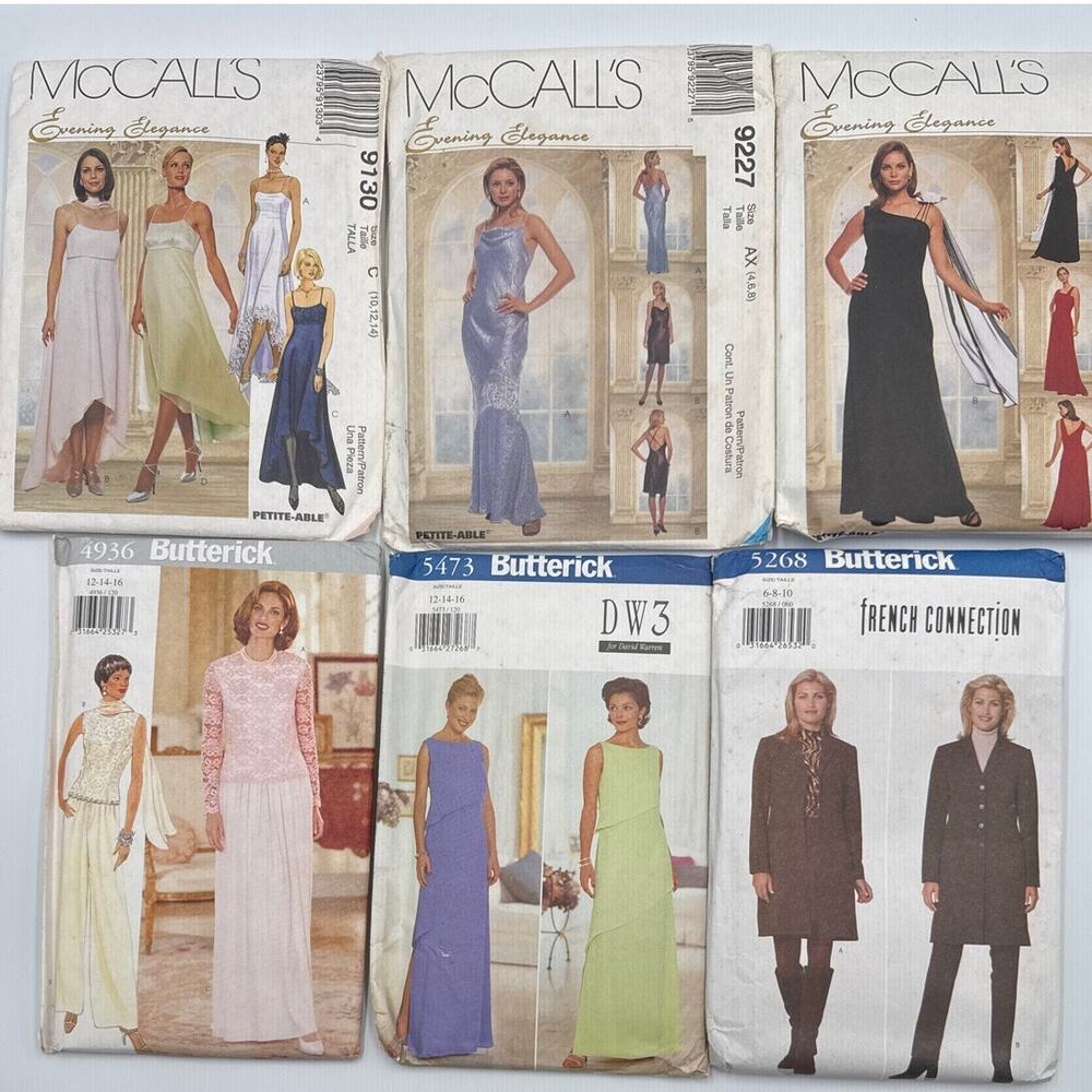 Y2K Evening Gown 6 Sewing Patterns McCall Butterick French Connection Prom UNCUT